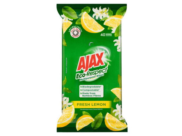 Ajax Eco Multipurpose Antibacterial Disinfectant Biodegradable Cleaning Wipes Fresh Lemon 40 Pack