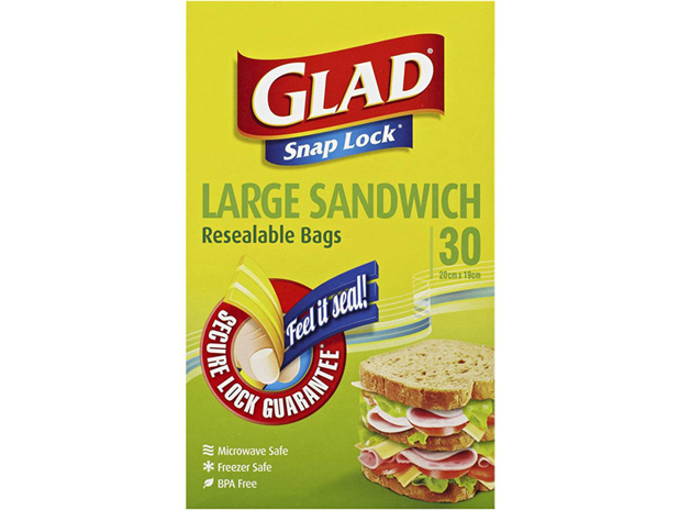 Glad Snap Lock Resealable Large Sandwich Bags 30 Pack