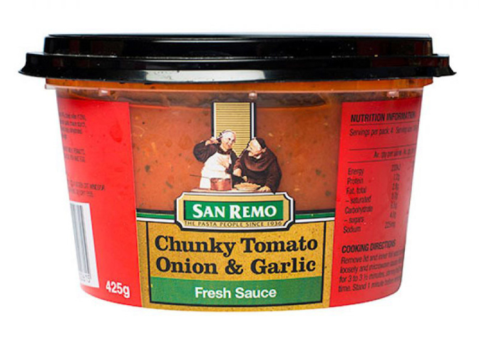 San Remo Pasta Sauce Tomato/Onion/Garlic Chunks 425g