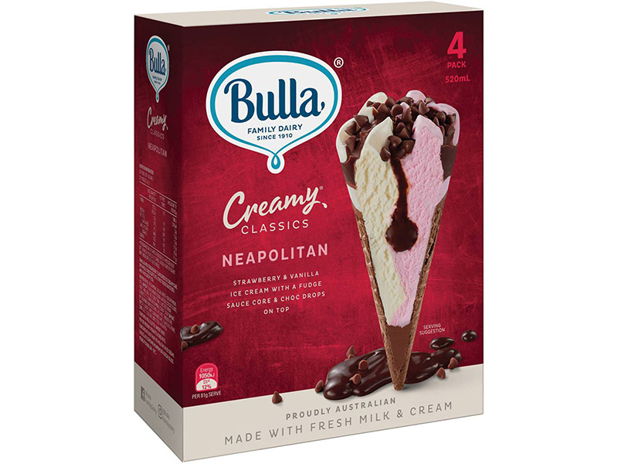 Bulla Creamy Classics Neapolitan Ice Cream Cones 4 Pack