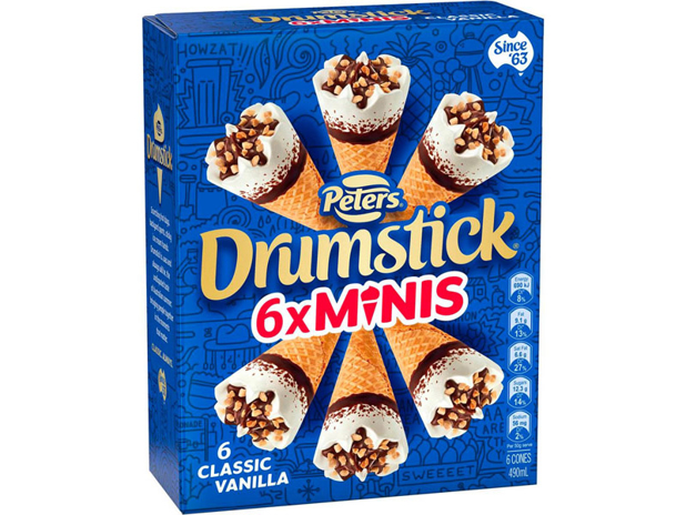 Peters Drumstick Minis Ice Cream Vanilla 6 Pack