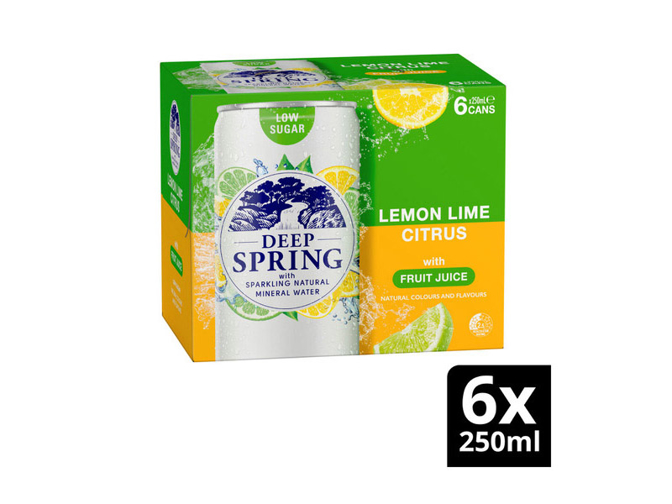 Deep Spring Sparkling Mineral Water Lemon Lime Citrus 6x250ml