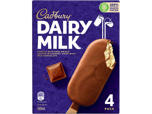 Cadbury Dairy Milk Vanilla Ice Cream Sticks 4 Pack